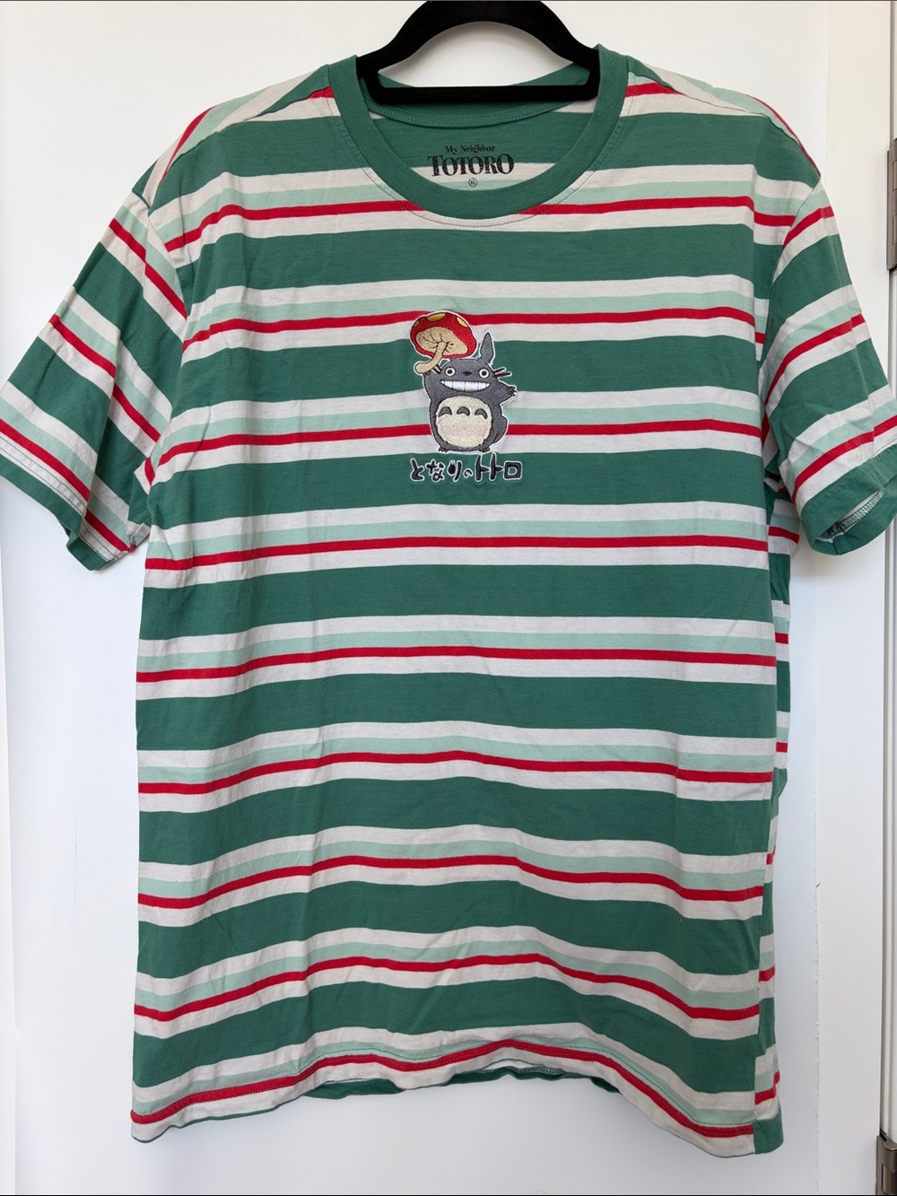 My Neighbor Totoro Studio Ghibli Striped Tee Shirt with Embroidered Totoro XL